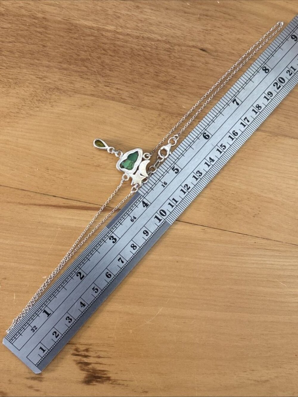 Natural 8.27ct Copper Turquoise Peridot Necklace Sterling Silver 18" Cable Chain - Picture 11 of 12